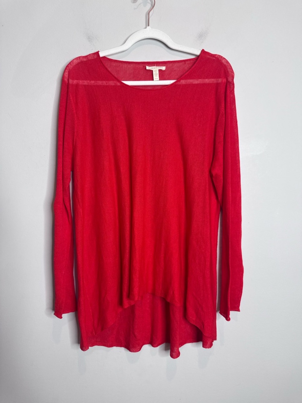 Eileen Fisher Linen Sheer Long Sleeve Top Red Relaxed Minimalist M Sustainable